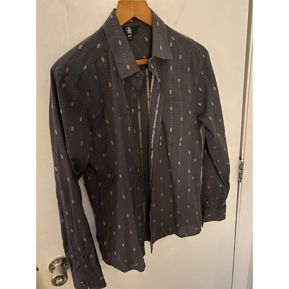 Volcom Button Front Shirt Mens Large Gray‎ Modern Fit Long Sleeve Pocket Size S